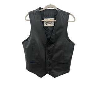 Open Road Mens Black Leather Motorcycle Vest Size M Vented Pockets‎ Biker